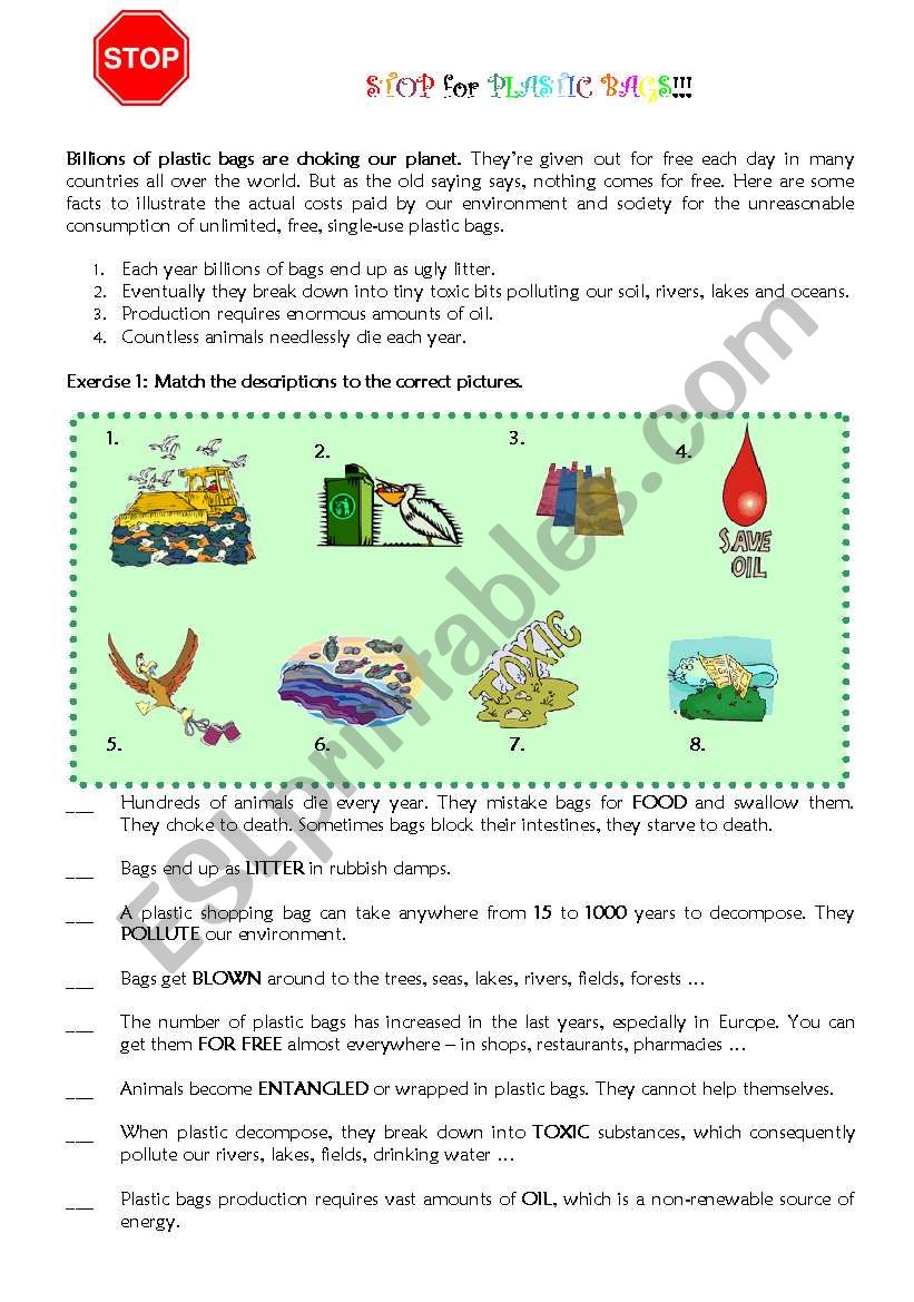 STOP for PLASTIC BAGS worksheet