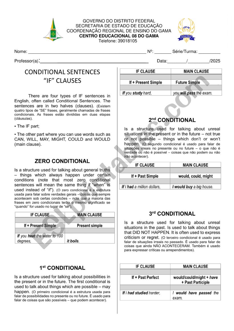 Condicional  worksheet