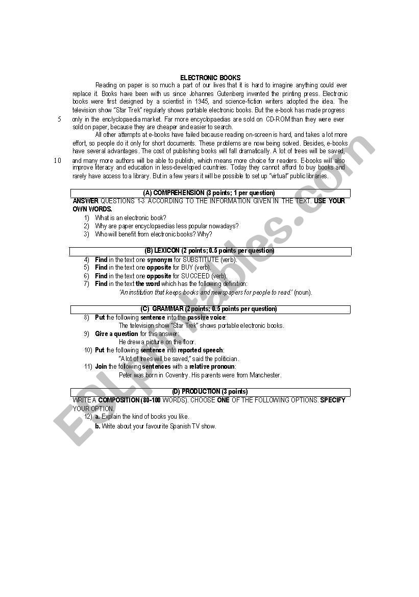 Electronic books worksheet