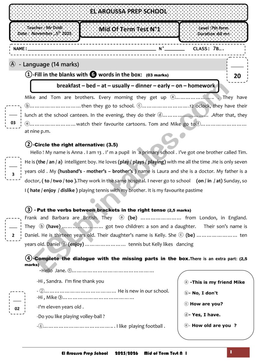 mid term test 1 2025 worksheet