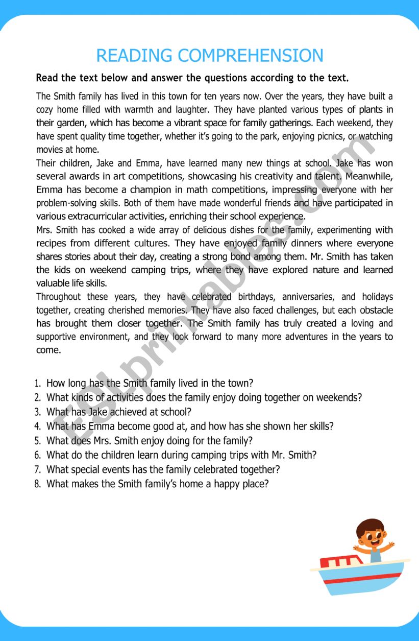 Reading Comprehension (Present Perfect Tense)