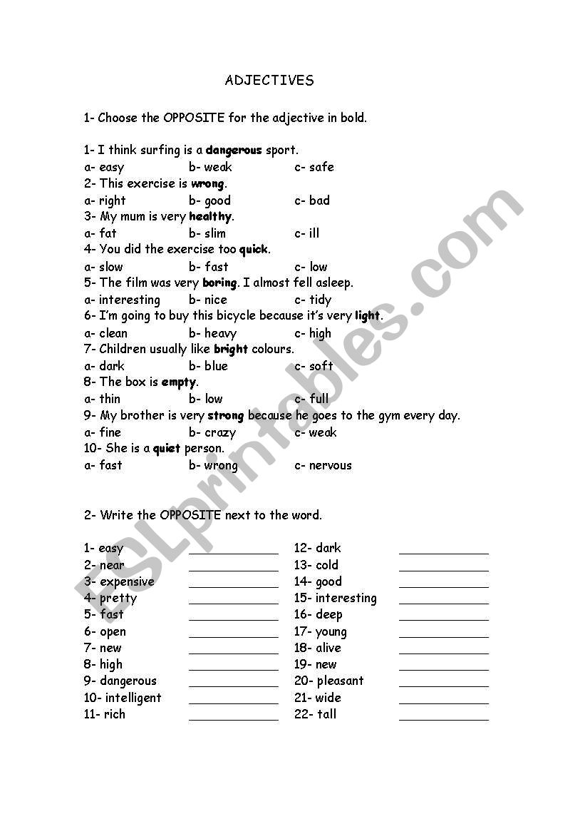 Adjectives worksheet