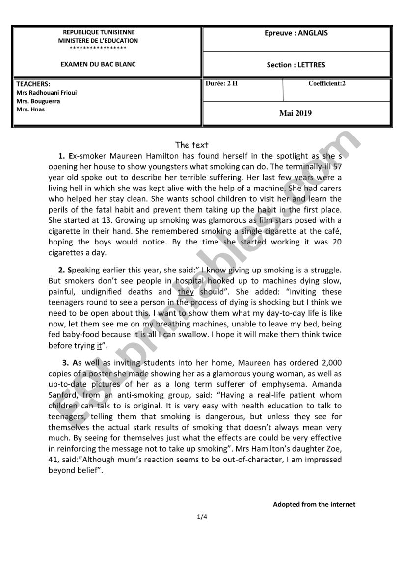 MOCK EXAM FOR BAC worksheet