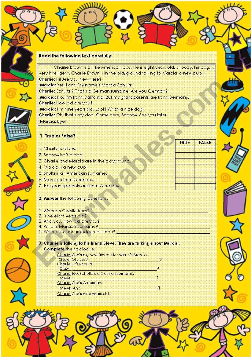 Charlie Brown worksheet