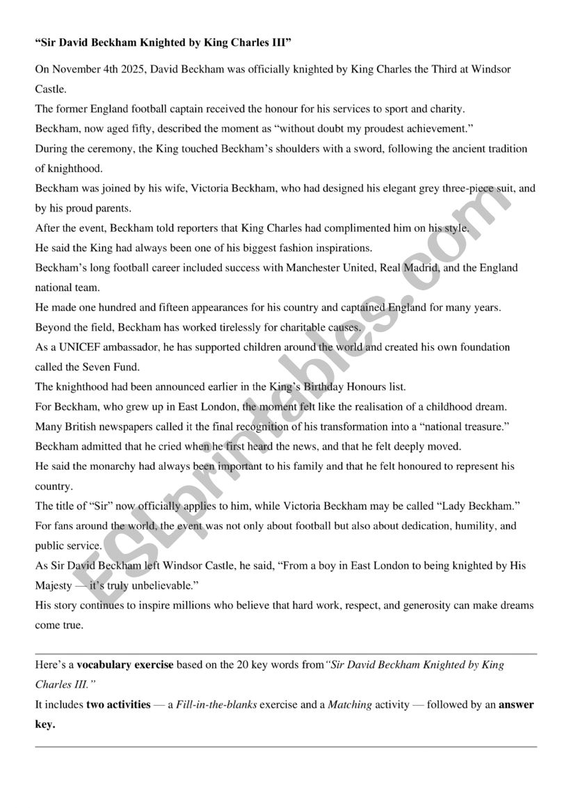 David Beckham Knighted by King Charles III 