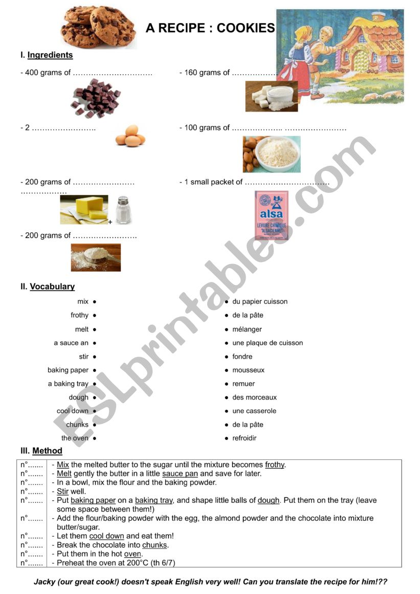 Cookies recipe worksheet
