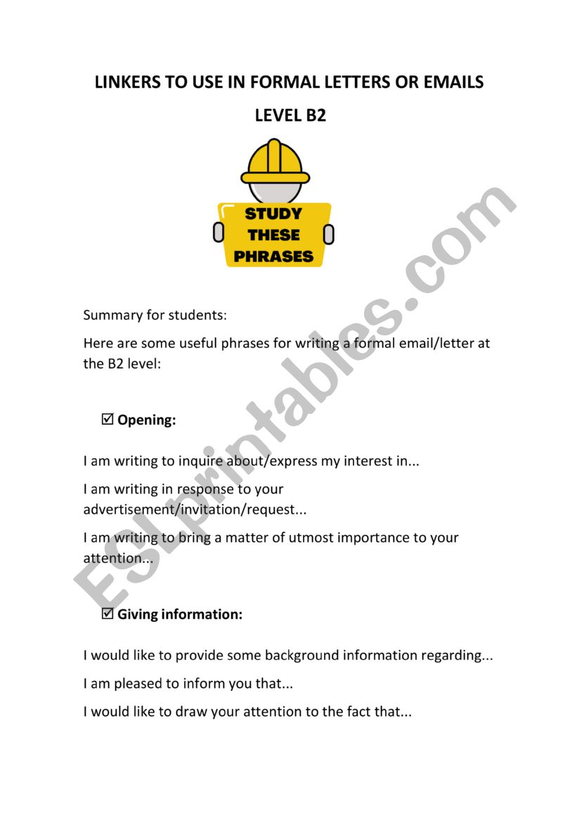 LINKERS AND CONNECTORS FOR FORMAL EMAILS