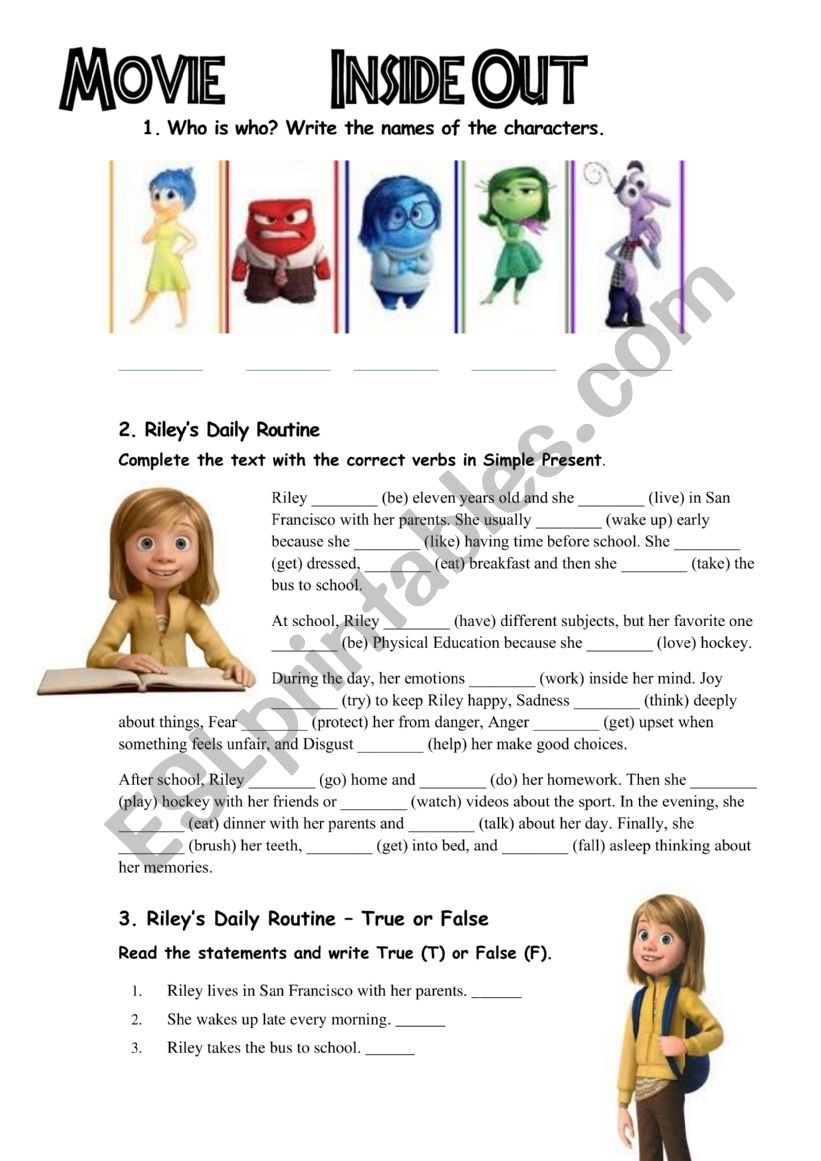 Inside out activities worksheet