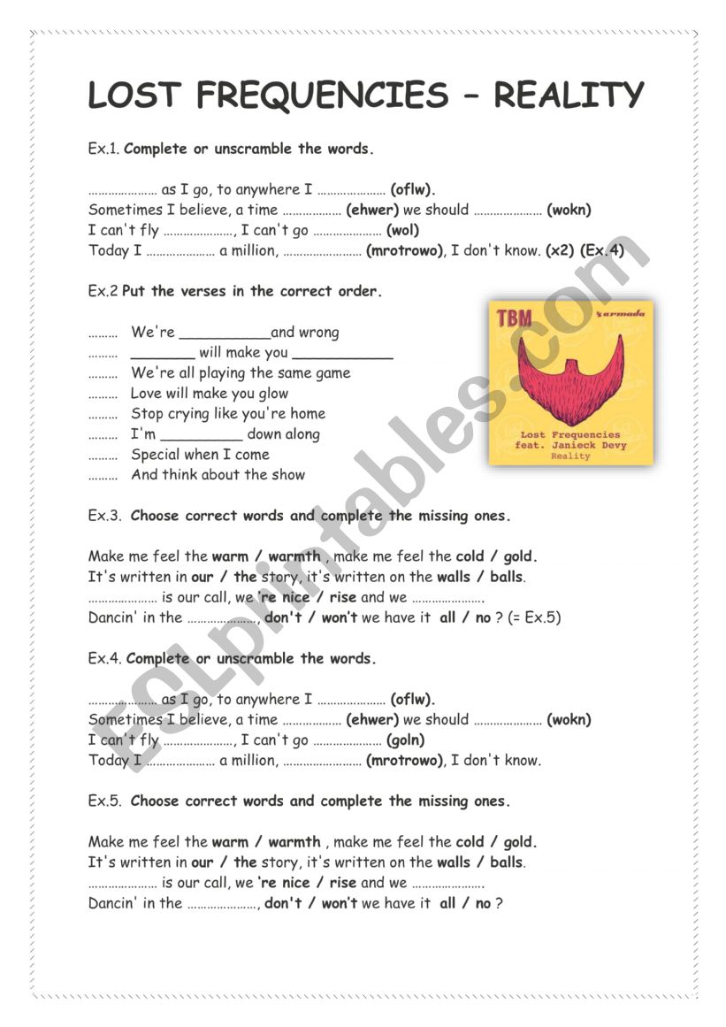 Reality Song worksheet