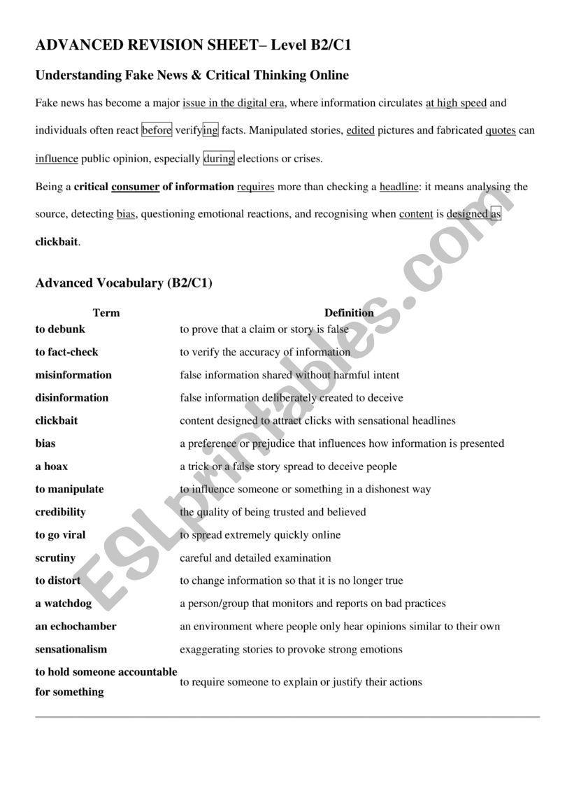 Understanding Fake News & Critical Thinking Online