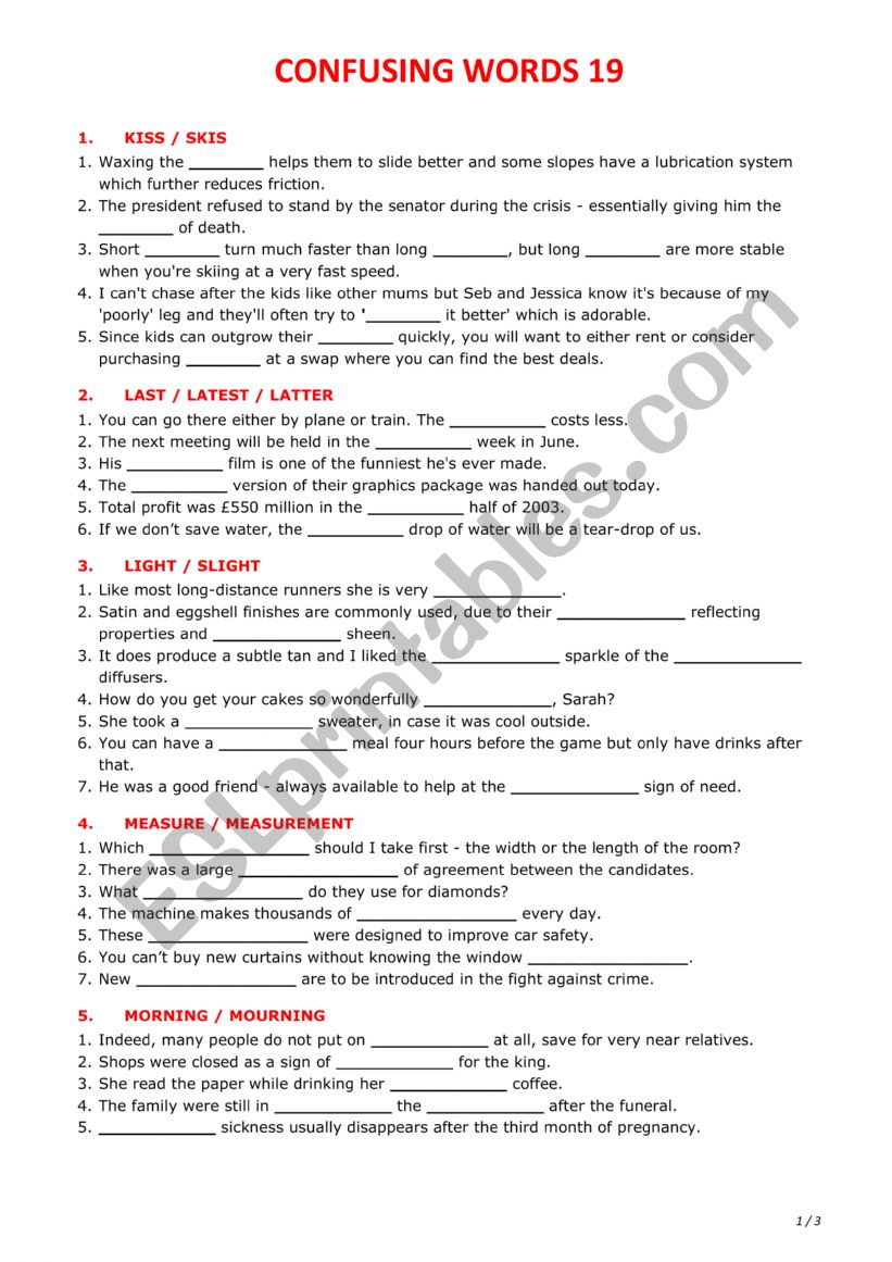 Confusing words 19 worksheet