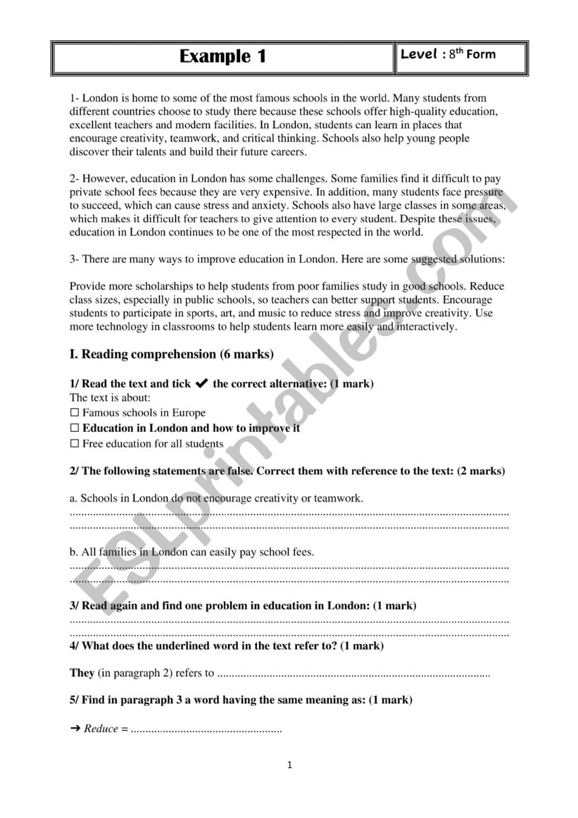 Reading comprehension - 2 examples