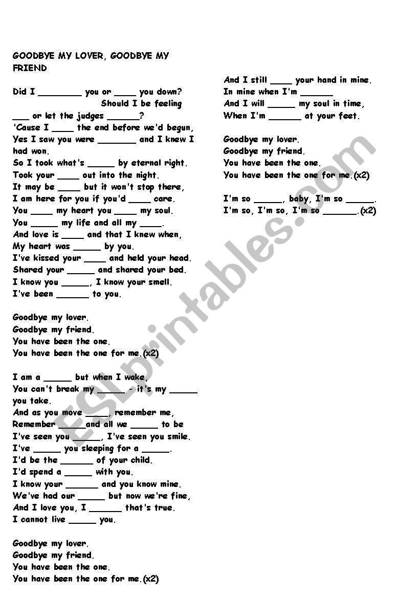 song lyrics  worksheet