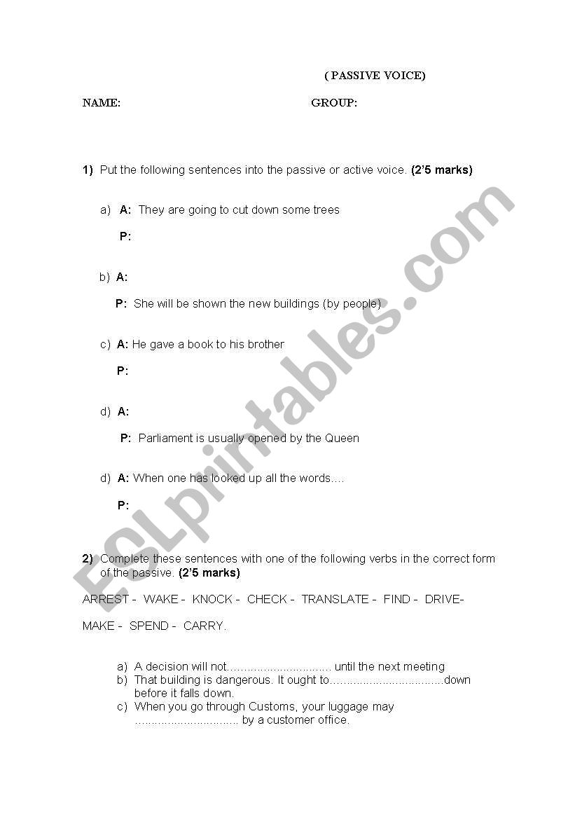 Passive voice worksheet