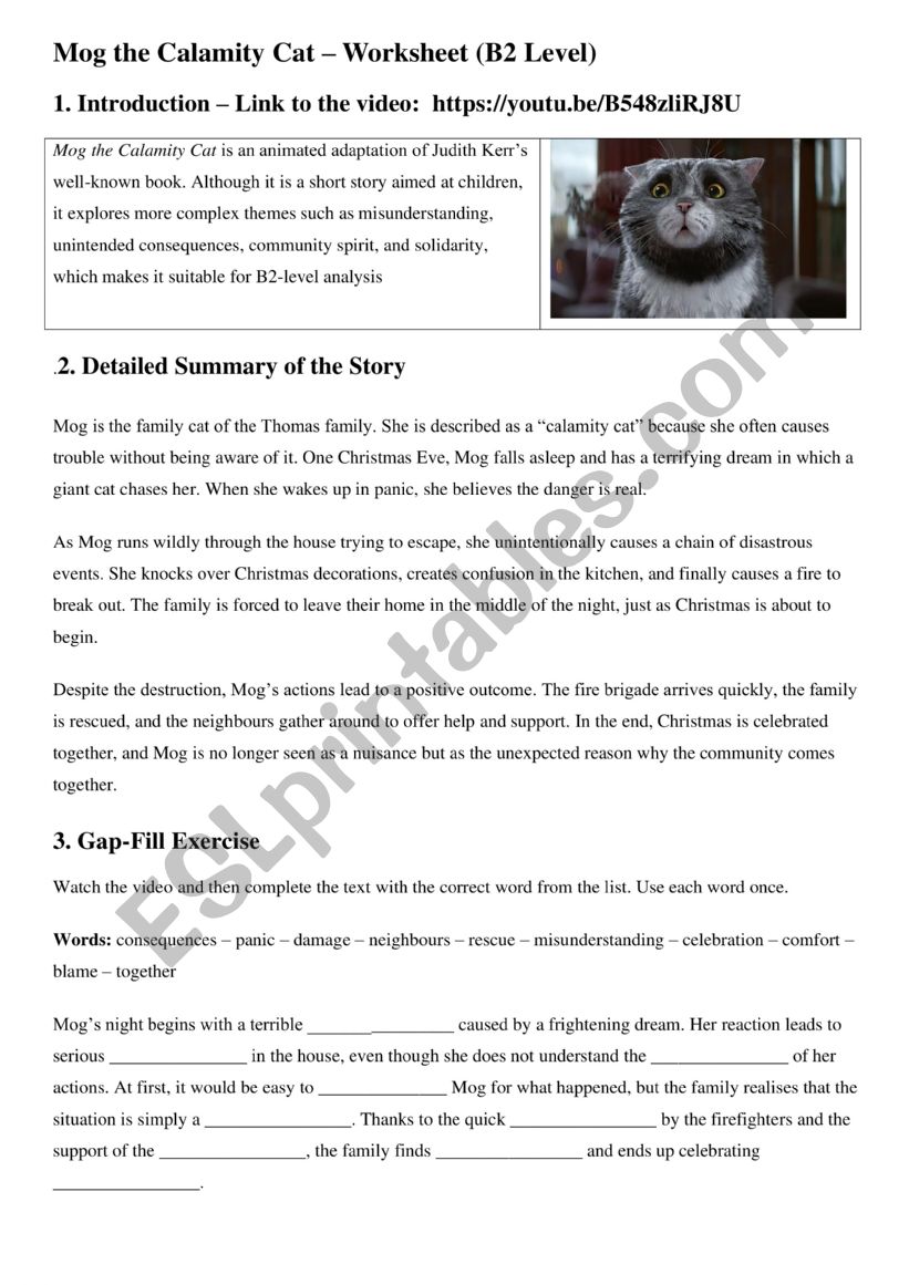 Mog the calamity cat worksheet Mog the calamity cat worksheet