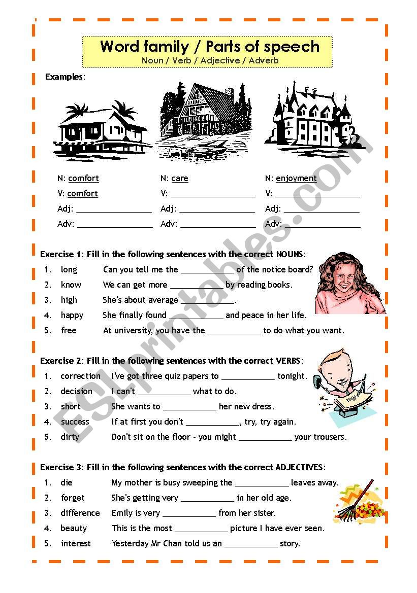 Parts of speech / Word family: Noun, Verb, Adjective, Adverb