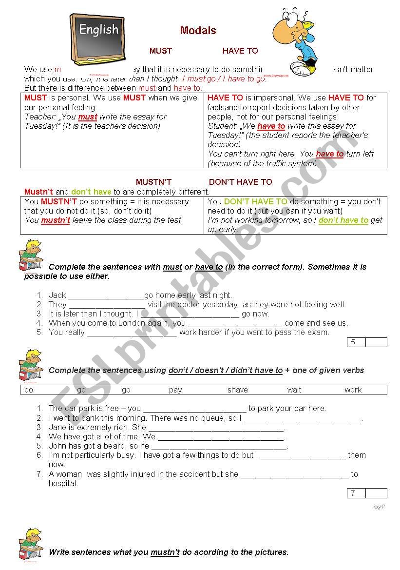 Worksheet - MODALS must/mustnt vs have to/not have to