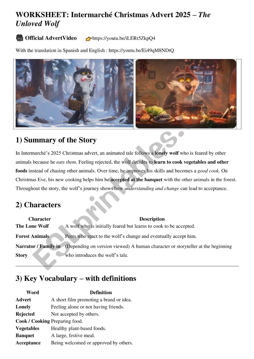 The unloved wolf worksheet