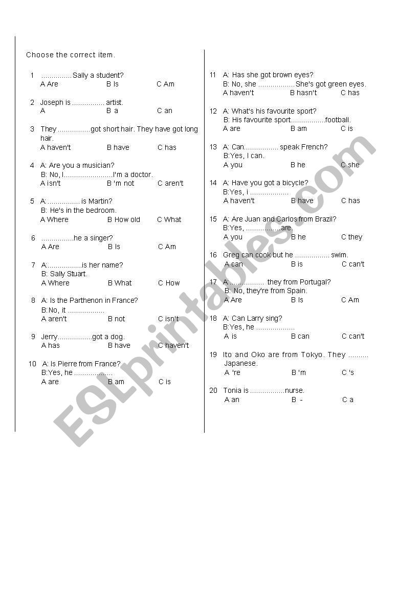 grammar worksheet