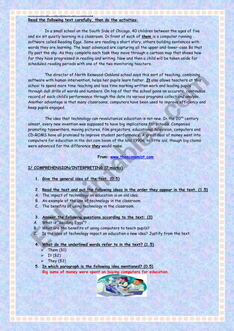 Education Exam worksheet