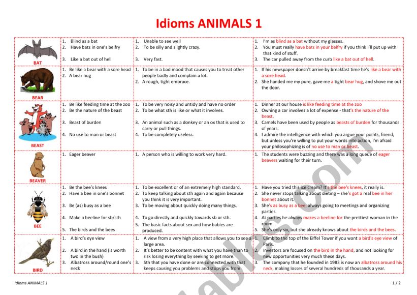 Idioms ANIMALS 1 worksheet