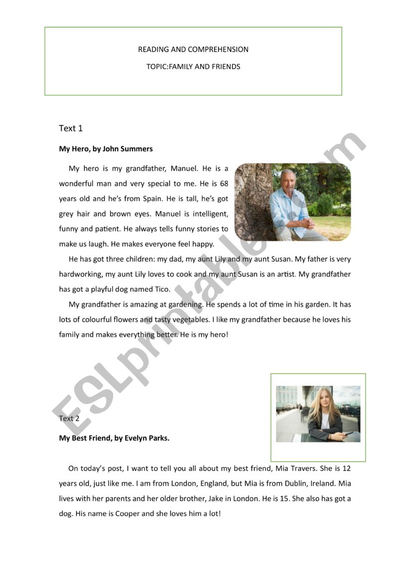 Reading and Comprehension:Family and Friends