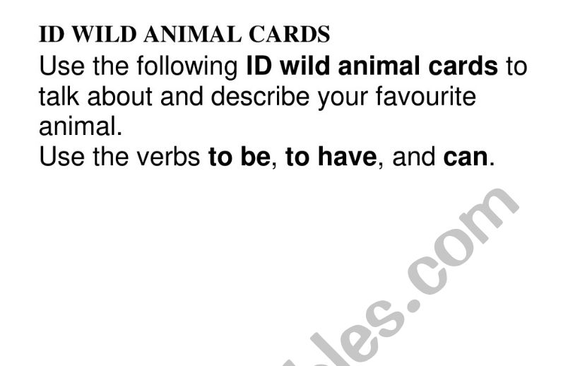 ID WILD ANIMALS CARDS worksheet