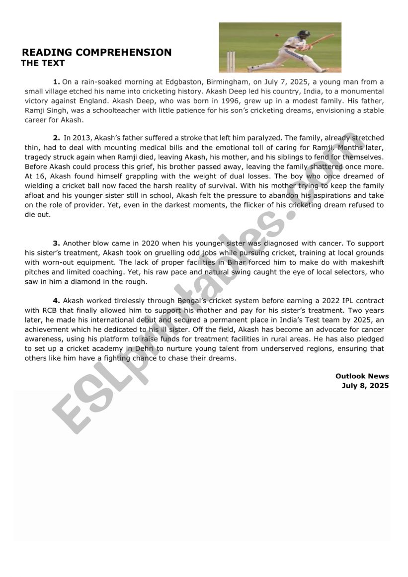 Reading comrehension  worksheet