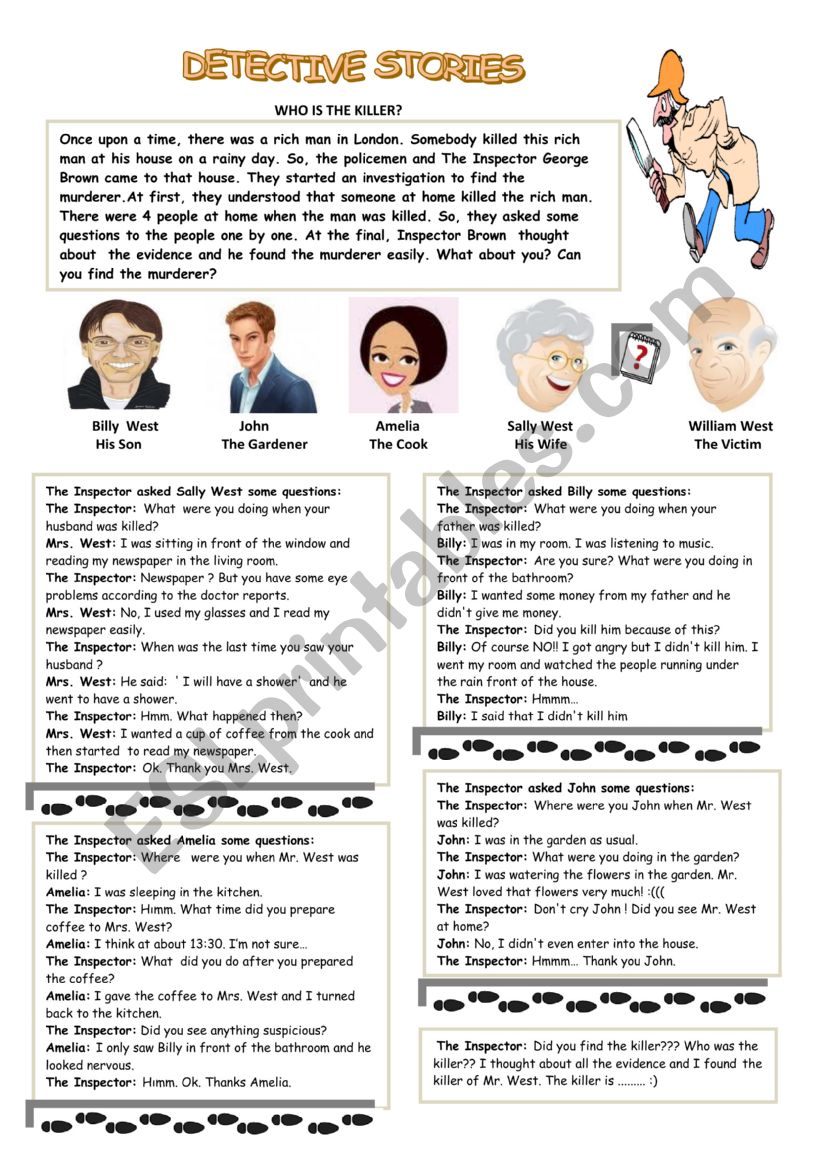 Detective story exercise worksheet