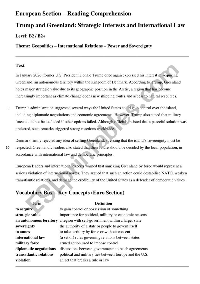 Trump and Greenland worksheet