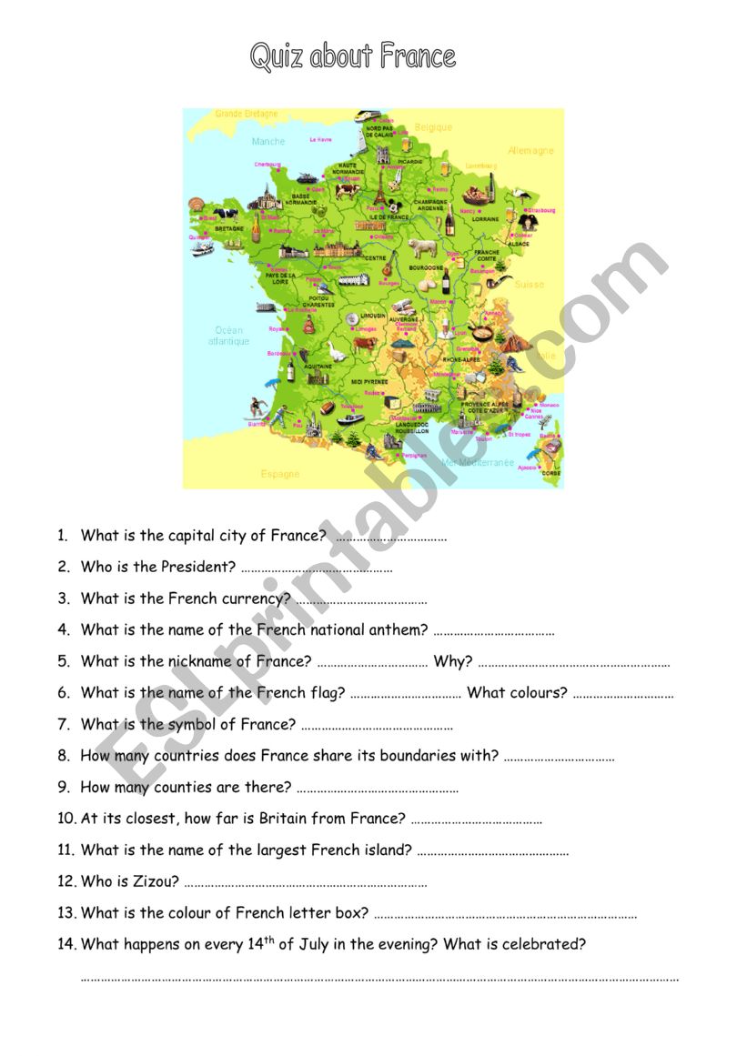 France Quiz worksheet