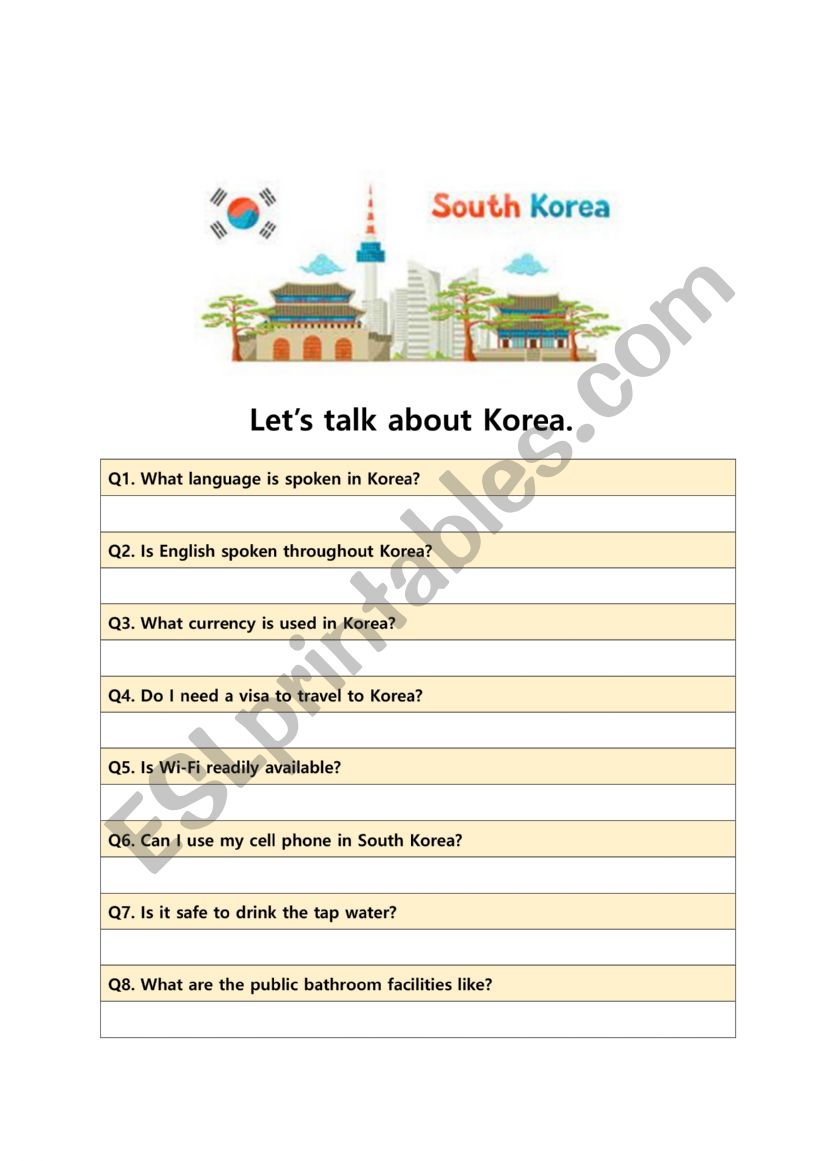 Small Talk Topic - Korea worksheet