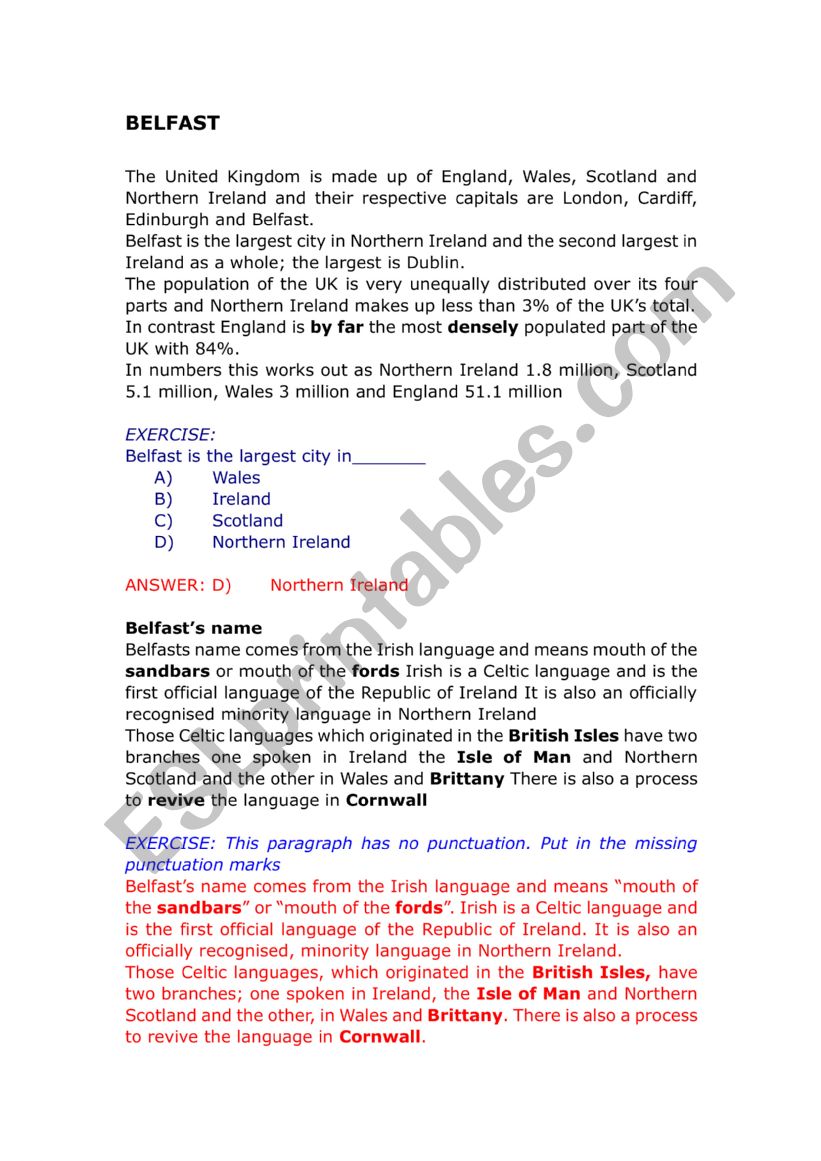 British Cities 2: Belfast worksheet