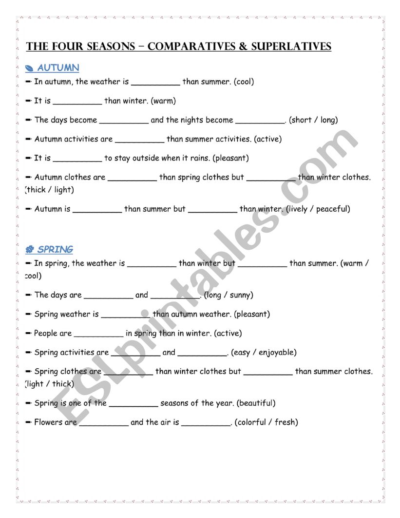 seasons comparative/superlative form( 6th form)