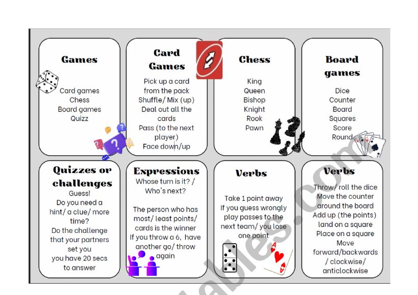 Board Games vocabulary worksheet