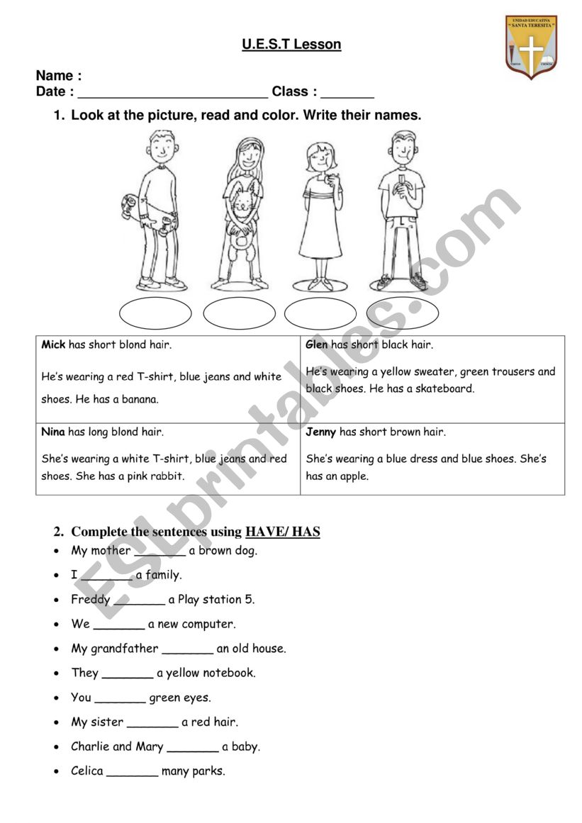 Physical Appearance worksheet
