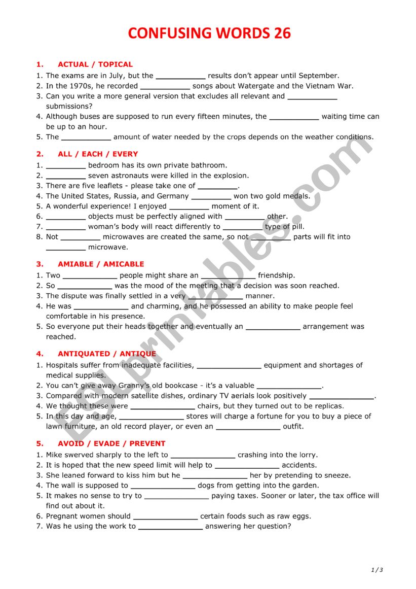 Confusing words 26 worksheet