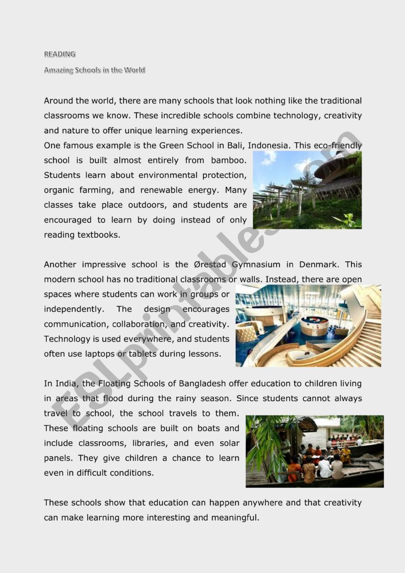 Amazing Schools worksheet