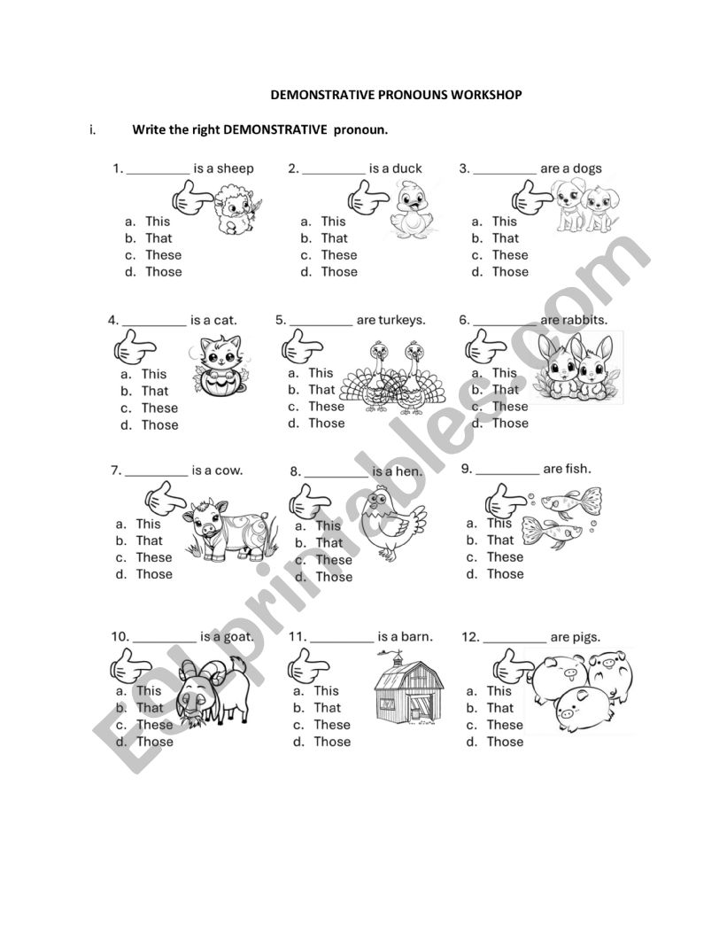 Demonstrative pronouns workshop