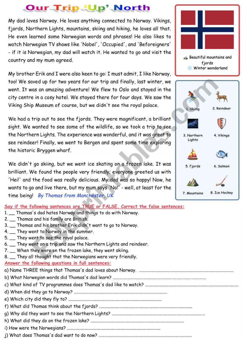 RC: Our Trip Up North worksheet