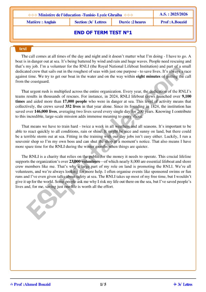 Test 3rd form arts worksheet