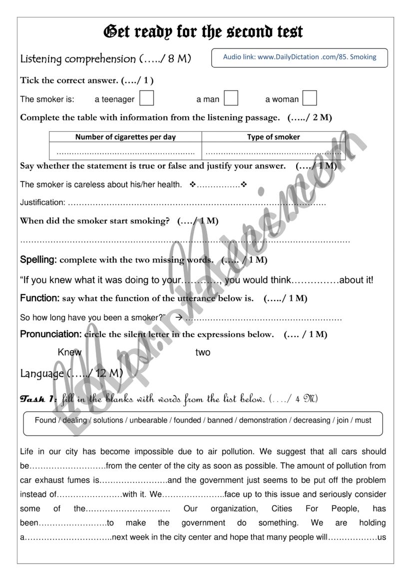Get ready for the test worksheet