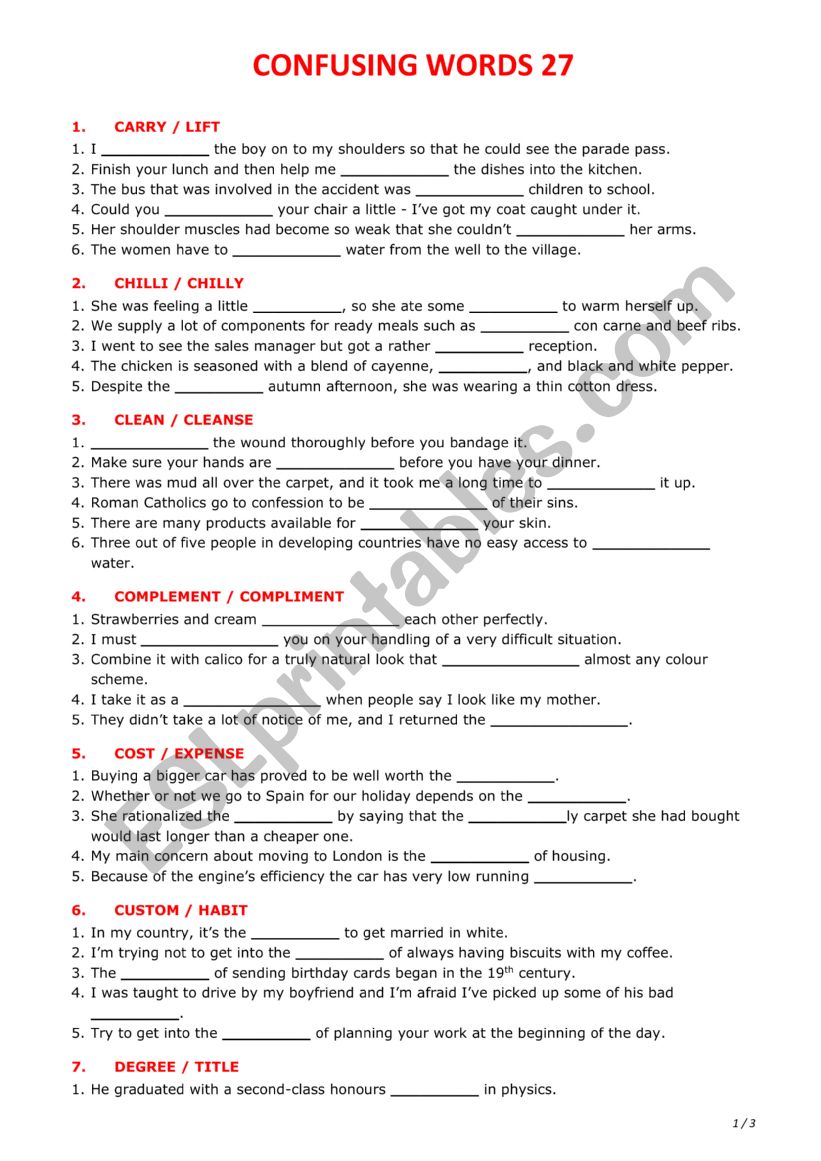 Confusing words 27 worksheet