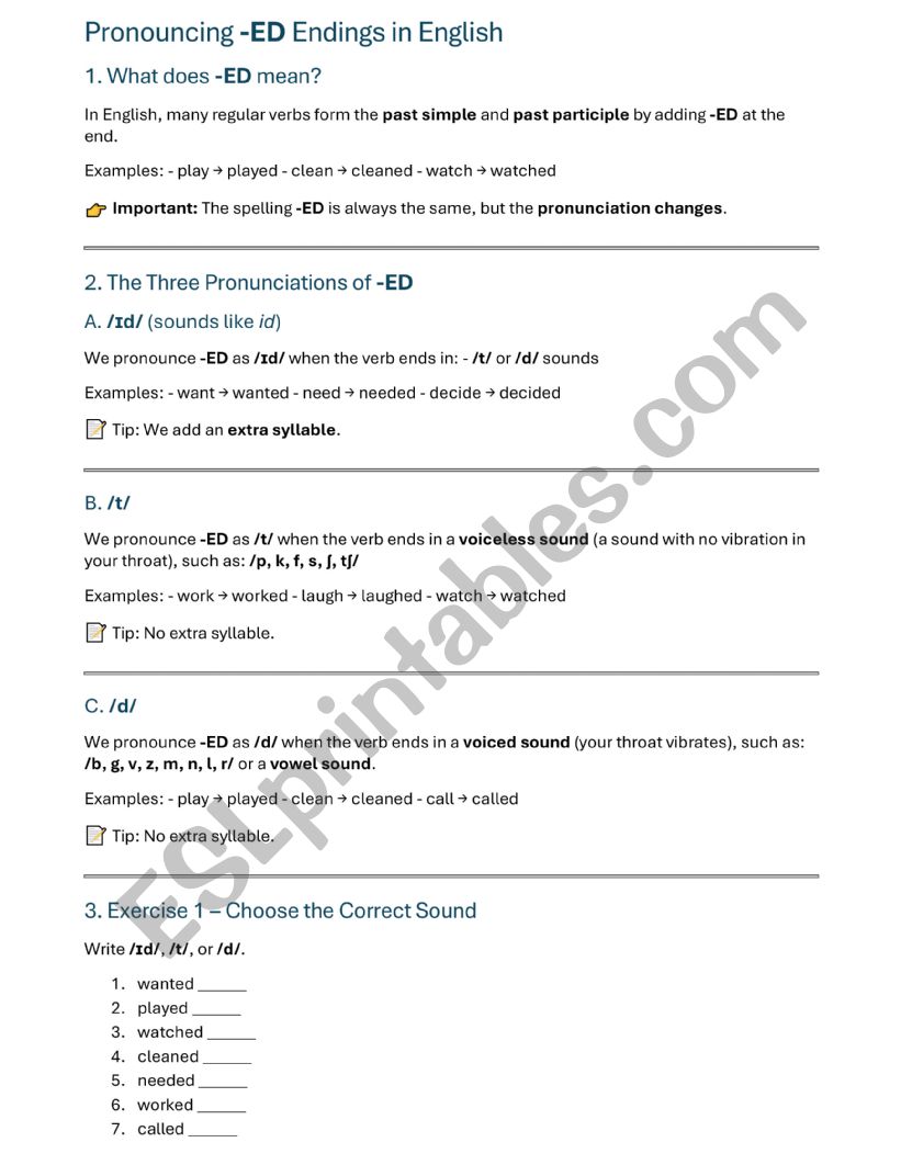 Pronouncing -ED Endings in English