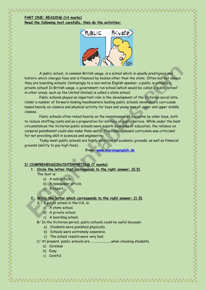 Schools in GB worksheet