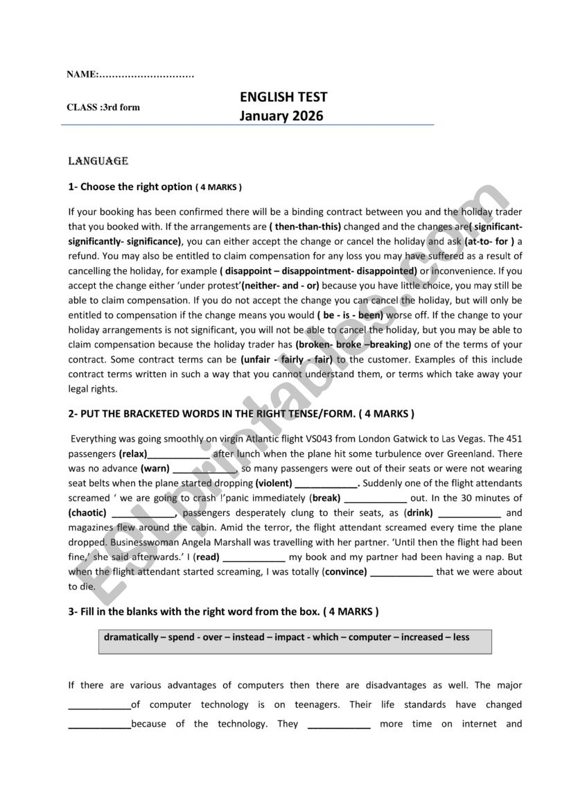 Mid-term test 2 worksheet