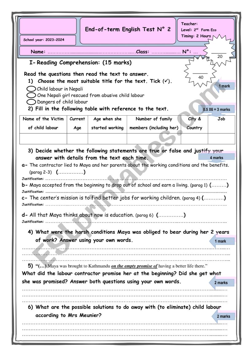 SYNTHESE 2EME ECO worksheet