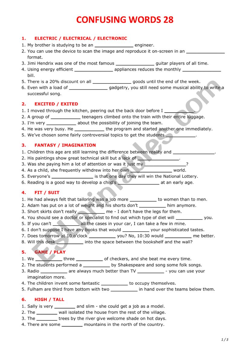 Confusing words 28 worksheet