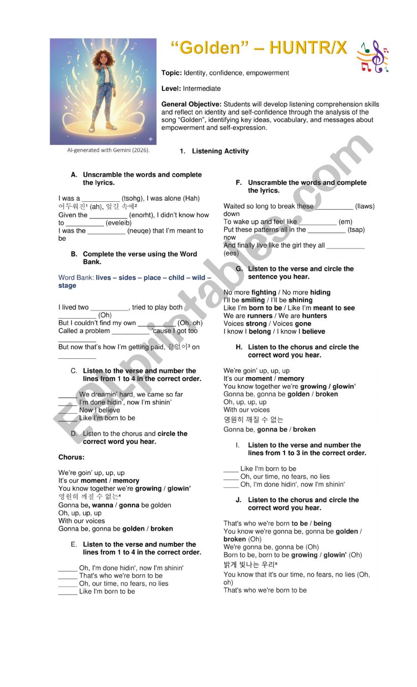 GOLDEN (HUNTR/X) worksheet