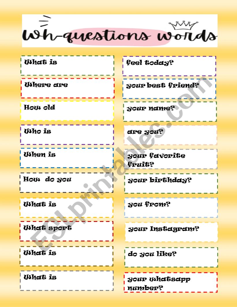 Question words worksheet
